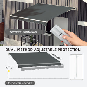 Stores automatiques rétractables électrique 10' x 8' avec télécommande, manivelle et cadre en aluminium, gris