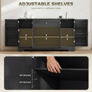 Meuble de rangement de cuisine moderne avec tiroir, étagères réglables avec supports de porte, noir