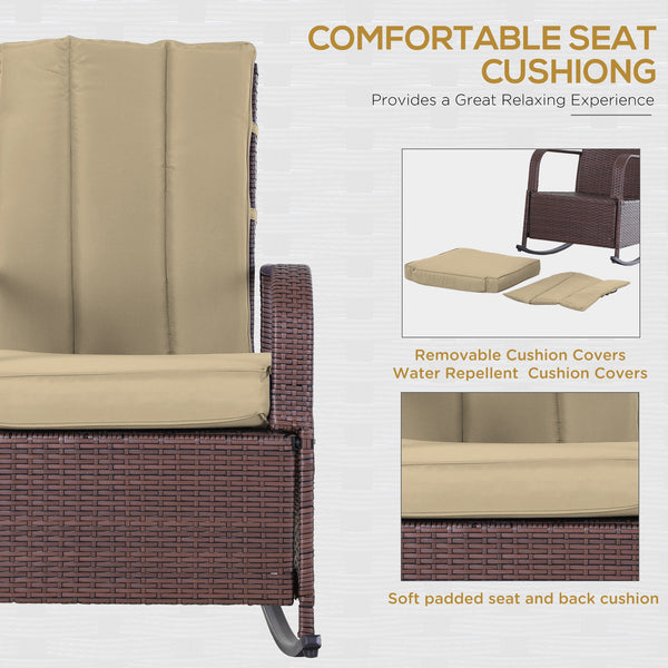 Fauteuil à bascule d'extérieur en rotin PE avec coussin et repose-pieds