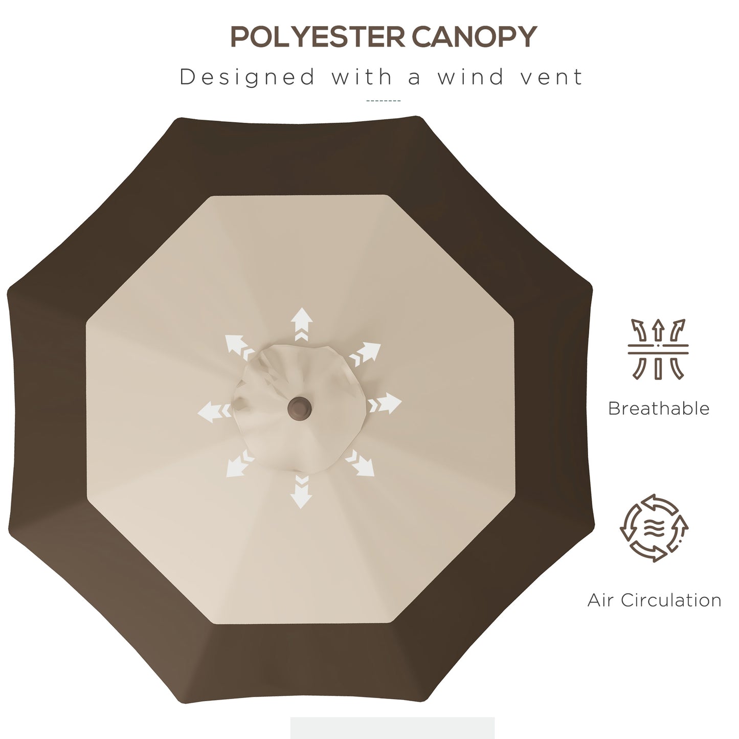 Parasol d'extérieur 9 x 9 pi inclinable avec manivelle, marron foncé