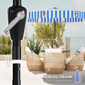 Parasol inclinable de 8,7 pieds avec manivelle et aération, bleu et blanc