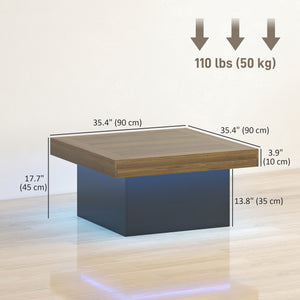 Square coffee table with 16-color LED lighting, walnut