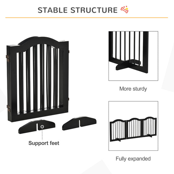 Barrière pour chien pliable à 3 panneaux avec pieds de support, noire
