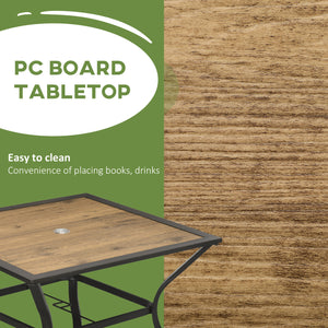 Table de jardin carrée avec trou pour parasol, marron