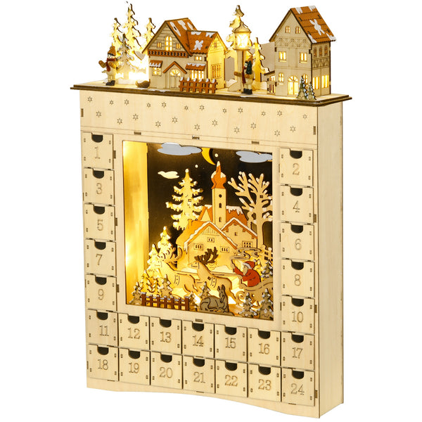 Wooden Advent Calendar with 24-Day Countdown