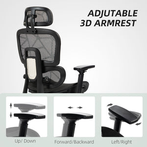 Fauteuil de bureau en maille avec accoudoirs 3D, noir