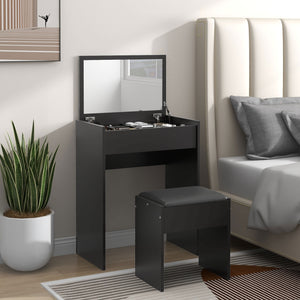Coiffeuse moderne avec table de maquillage et tabouret rembourré, noir