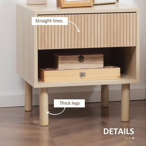 Set of 2 bedside tables with shelf and storage drawer, natural wood