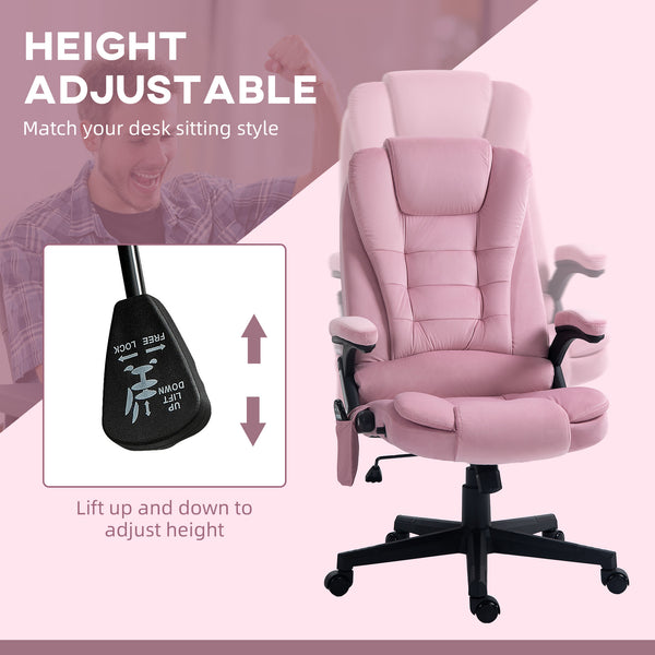 Reclining massage office chair with high back and swivel casters, pink