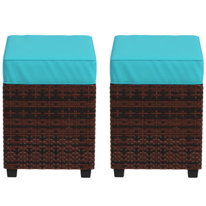 Set of 2 garden poufs in woven resin, sky blue