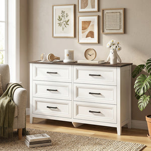 Commode large avec 6 tiroirs, commode de rangement, blanc