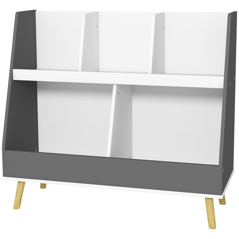 2-Tier Toy Storage with 5 Compartments for Kids' Bedroom and Playroom, Gray