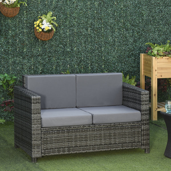 Canapé deux places en résine tressée de luxe avec coussin, gris