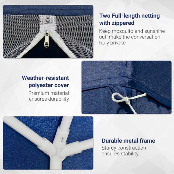 Tente de réception 10 x 10 avec moustiquaire, bleu