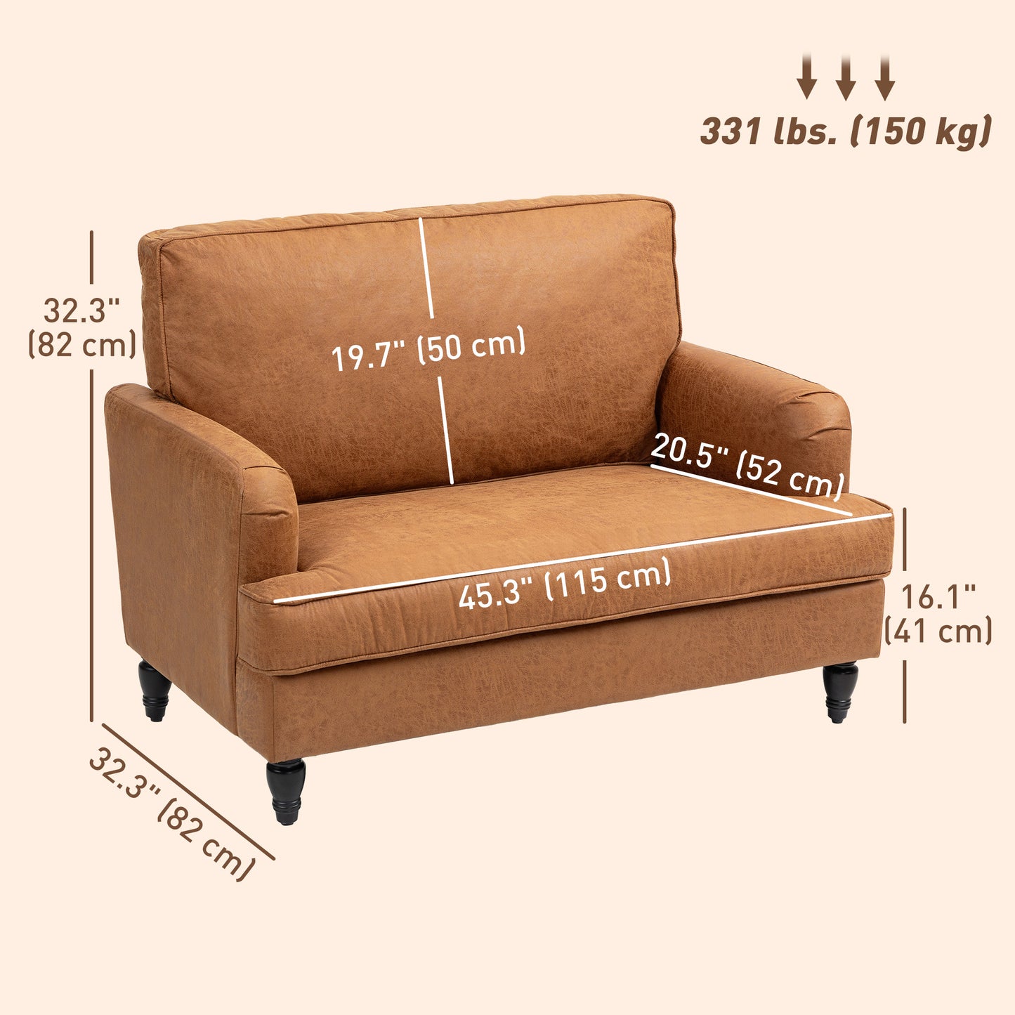 HOMCOM Modern Accent Chair, Microfiber Fabric Armchair with Turned Legs and Wide Seat, Comfortable Armchair for Living Room, Brown