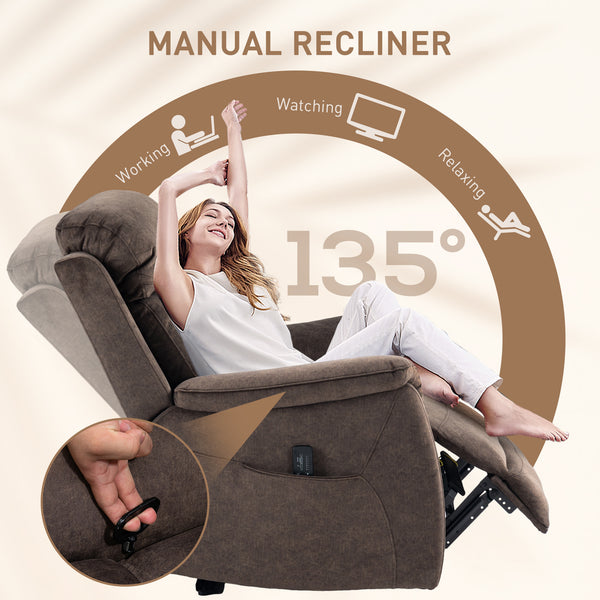 Fauteuil inclinable manuel avec massage par vibrations et poches latérales, marron