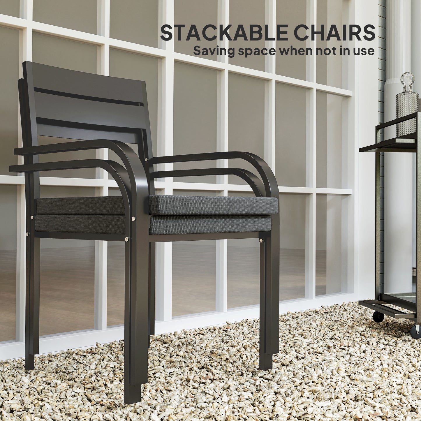 Chaises de salle à manger d'extérieur 2 pièces, structure en aluminium, coussin moelleux, gris