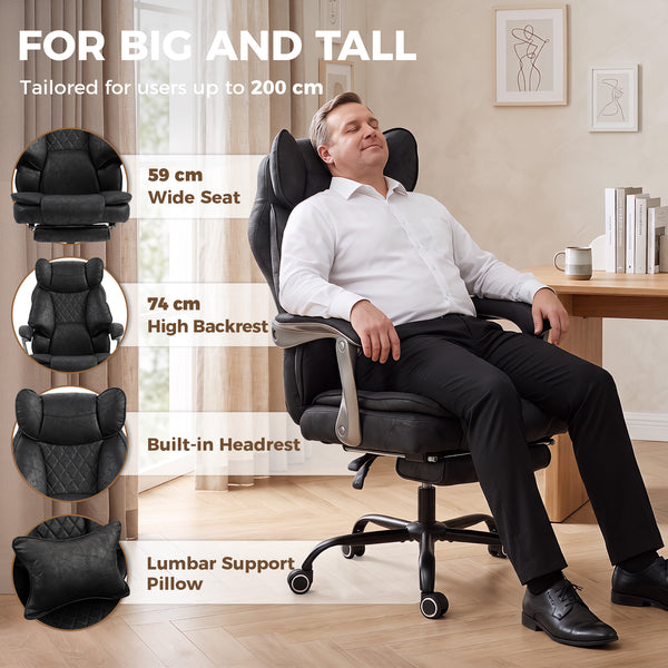 Executive Office Chair, Leathaire Big and Tall Office Chair 400 lbs with Wide Seat, Reclining, Lumbar Support, Black