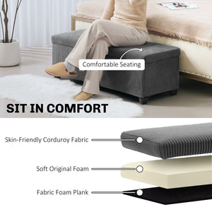 44 Inches Ottoman with Storage, Lid, Legs, Corduroy End of Bed Bench for Living Room, Bedroom, Entryway, Grey