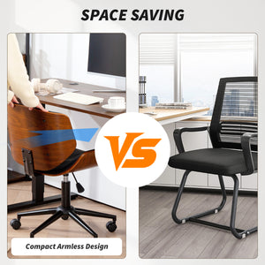 Chaise de bureau moderne sans accoudoirs et à roulettes avec revêtement en similicuir, bois courbé