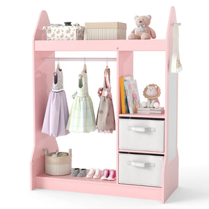 Armoire Commode pour Enfants avec Porte-Vêtements - Rose