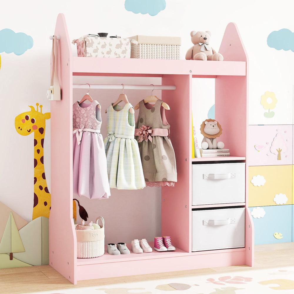 Children's Dresser Wardrobe with Clothes Rail - Pink