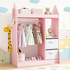 Armoire Commode pour Enfants avec Porte-Vêtements - Rose
