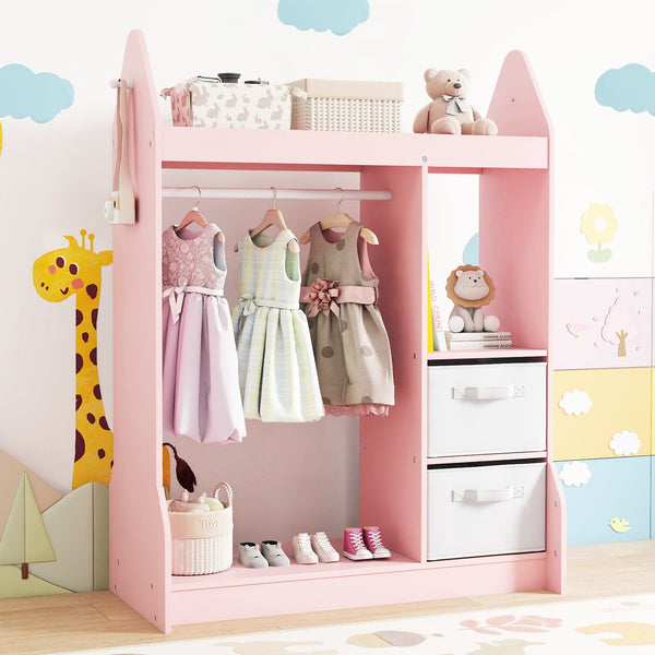 Armoire Commode pour Enfants avec Porte-Vêtements - Rose