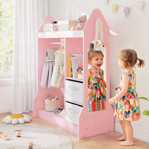 Armoire Commode pour Enfants avec Porte-Vêtements - Rose
