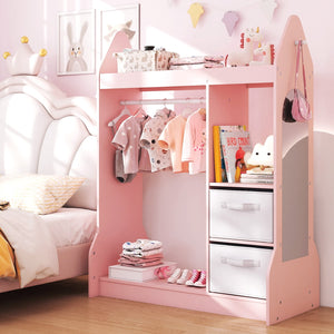 Armoire Commode pour Enfants avec Porte-Vêtements - Rose