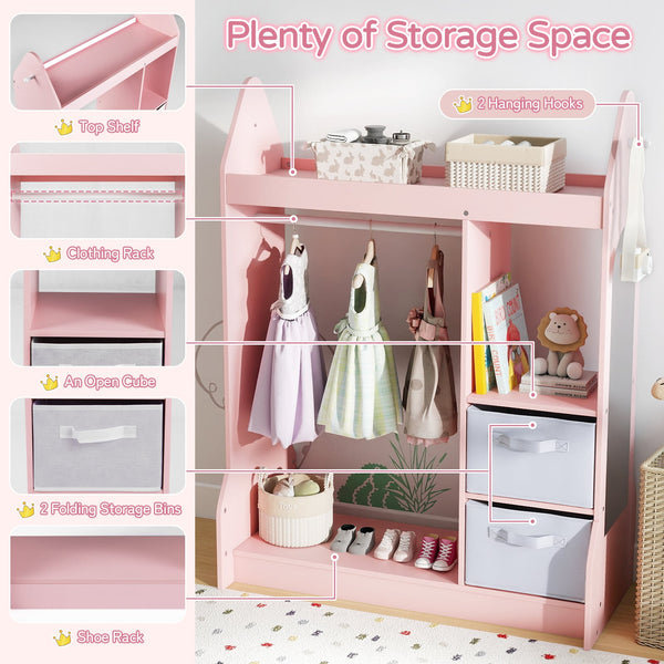 Armoire Commode pour Enfants avec Porte-Vêtements - Rose