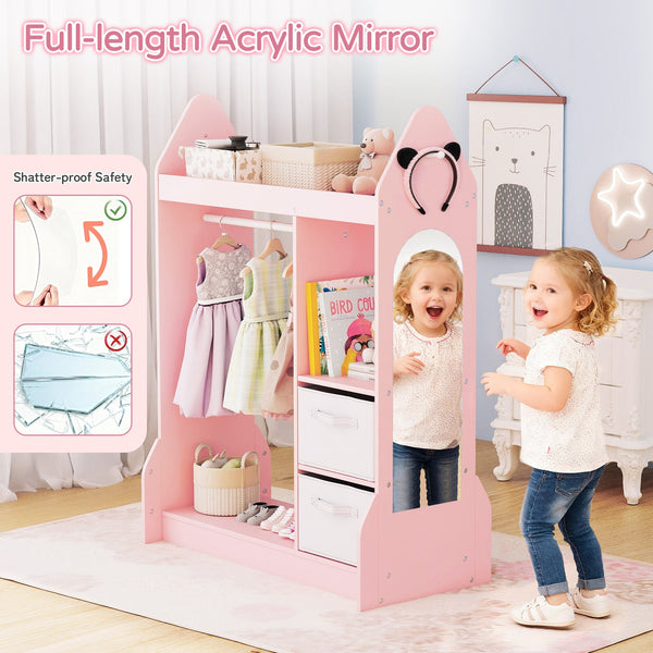 Armoire Commode pour Enfants avec Porte-Vêtements - Rose