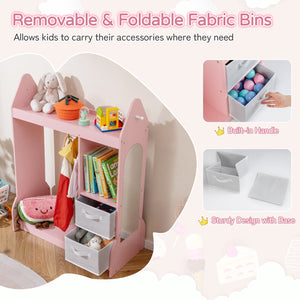 Armoire Commode pour Enfants avec Porte-Vêtements - Rose