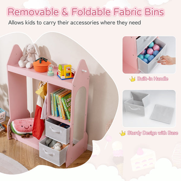 Armoire Commode pour Enfants avec Porte-Vêtements - Rose