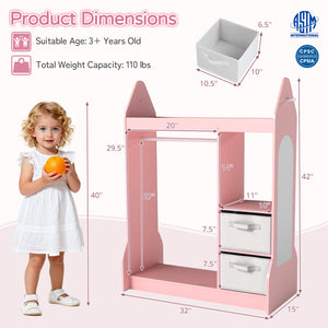 Armoire Commode pour Enfants avec Porte-Vêtements - Rose