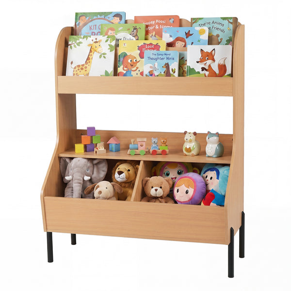 Organisateur de rangement pour jouets d'enfants en bois Montessori avec 2 bacs de rangement