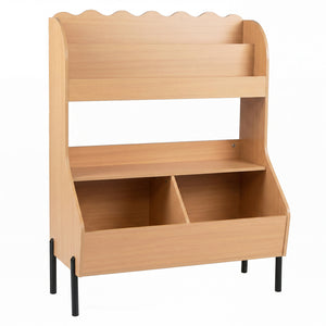 Organisateur de rangement pour jouets d'enfants en bois Montessori avec 2 bacs de rangement