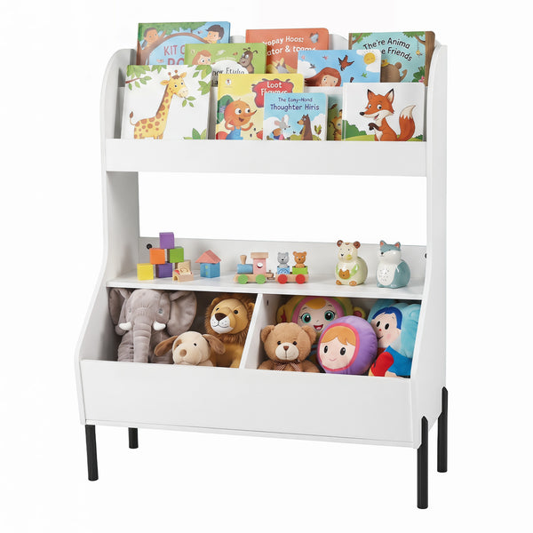 Organisateur de rangement pour jouets d'enfants en bois Montessori avec 2 bacs de rangement
