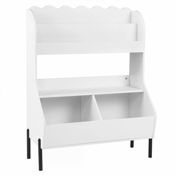 Organisateur de rangement pour jouets d'enfants en bois Montessori avec 2 bacs de rangement