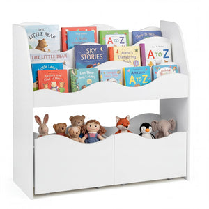 Wooden children's toy storage organizer with 2 rolling drawers for kids' bedroom - White