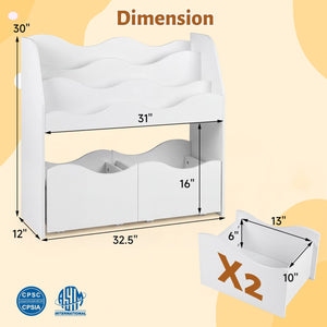 Wooden children's toy storage organizer with 2 rolling drawers for kids' bedroom - White