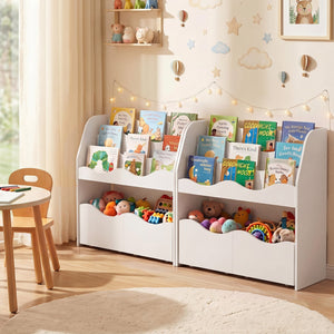 Wooden children's toy storage organizer with 2 rolling drawers for kids' bedroom - White