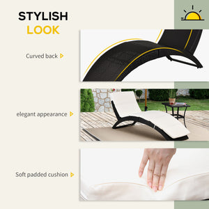 Patio Rattan Chaise lounger wicker Foldable Reclining Backrest PE Rattan Outdoor Lounge Chair, Recliner with Cushion for Garden, Backyard, Lawn,Balcony, Beige