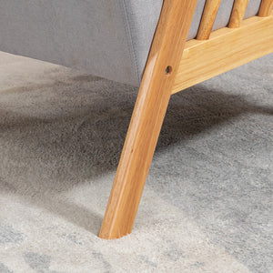 Fauteuil rembourré avec structure en bois d'hévéa, gris