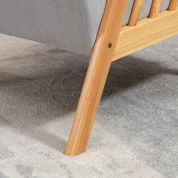 Fauteuil rembourré avec structure en bois d'hévéa, gris