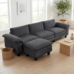 Sectional Sofa, L Shaped Couch with Deep Seat, Movable Ottoman and Pillow-top Armrests, Dark Grey