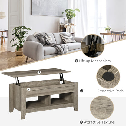 Table centrale relevable pour salon, effet chêne