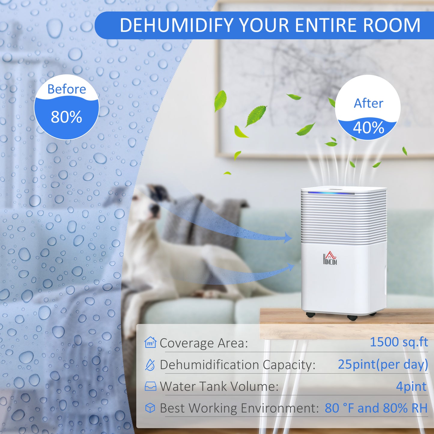 Déshumidificateur portable silencieux de 1 500 pi² pour buanderie, chambre, sous-sol, déshumidificateur d'air électrique à humidité de 25 points avec 3 modes