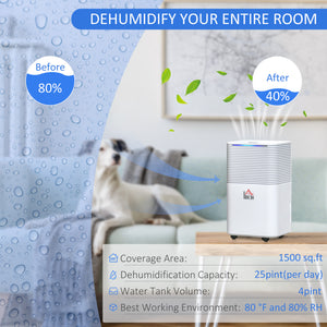 Déshumidificateur portable silencieux de 1 500 pi² pour buanderie, chambre, sous-sol, déshumidificateur d'air électrique à humidité de 25 points avec 3 modes
