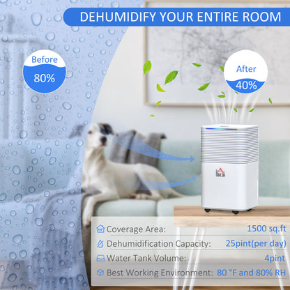 Déshumidificateur portable silencieux de 1 500 pi² pour buanderie, chambre, sous-sol, déshumidificateur d'air électrique à humidité de 25 points avec 3 modes